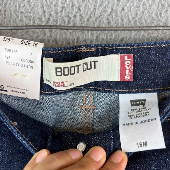 New Levi's 525 Below Waist Boot Cut Women 16M L Stretch Blue Denim - Picture 8 of 9